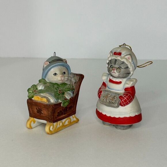 Vintage Kitty Cucumber Christmas Ornaments by Schmid Set of 2 - Picture 1 of 15